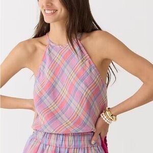 J Crew Amber linen top in sunset plaid | L